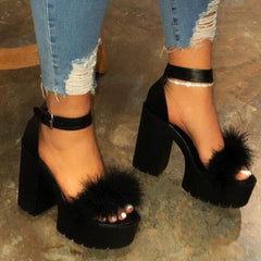Buckle Strap Furry Shoe