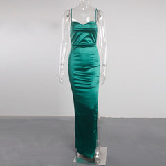 Neckline Stretch Satin Summer Dress