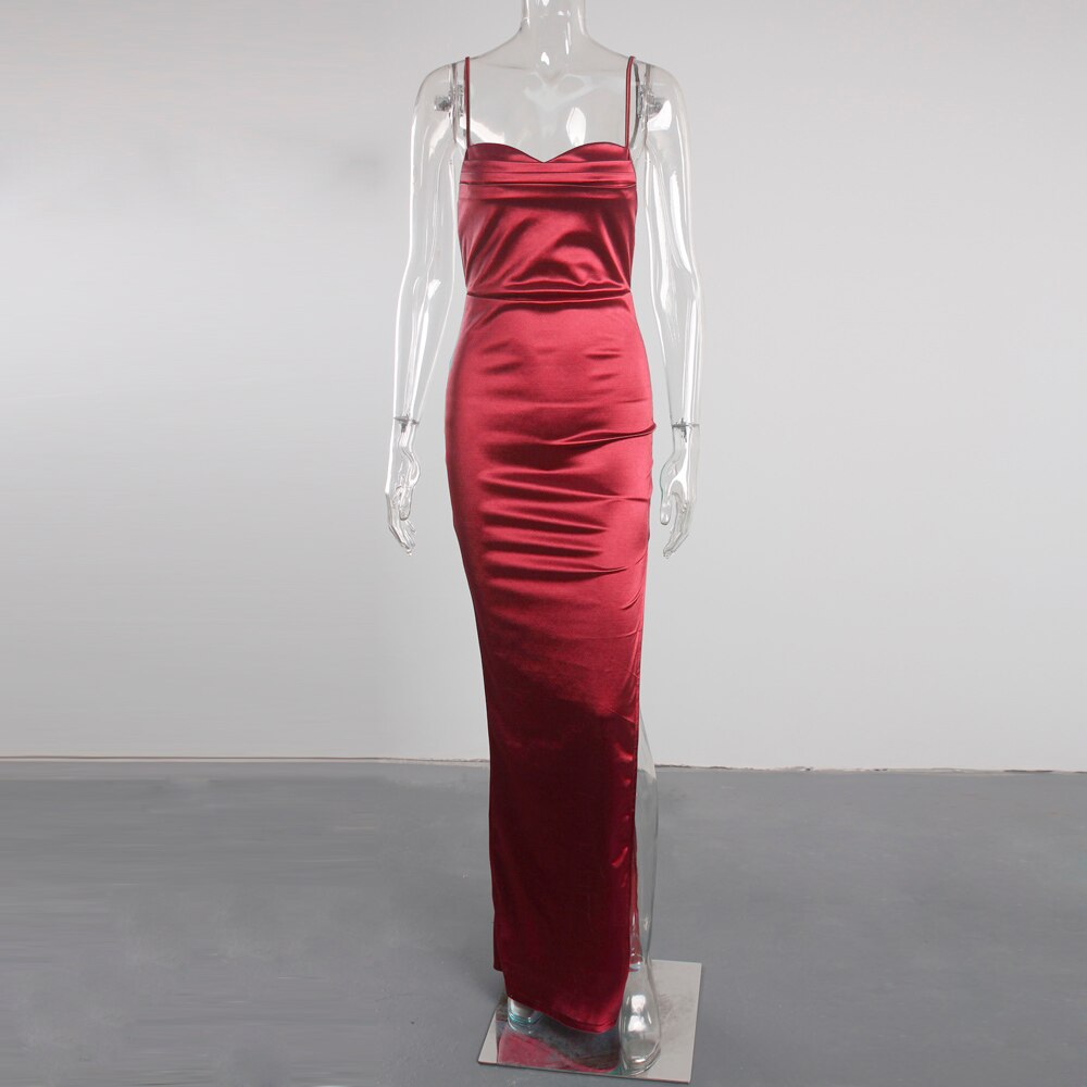 Neckline Stretch Satin Summer Dress