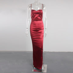 Neckline Stretch Satin Summer Dress
