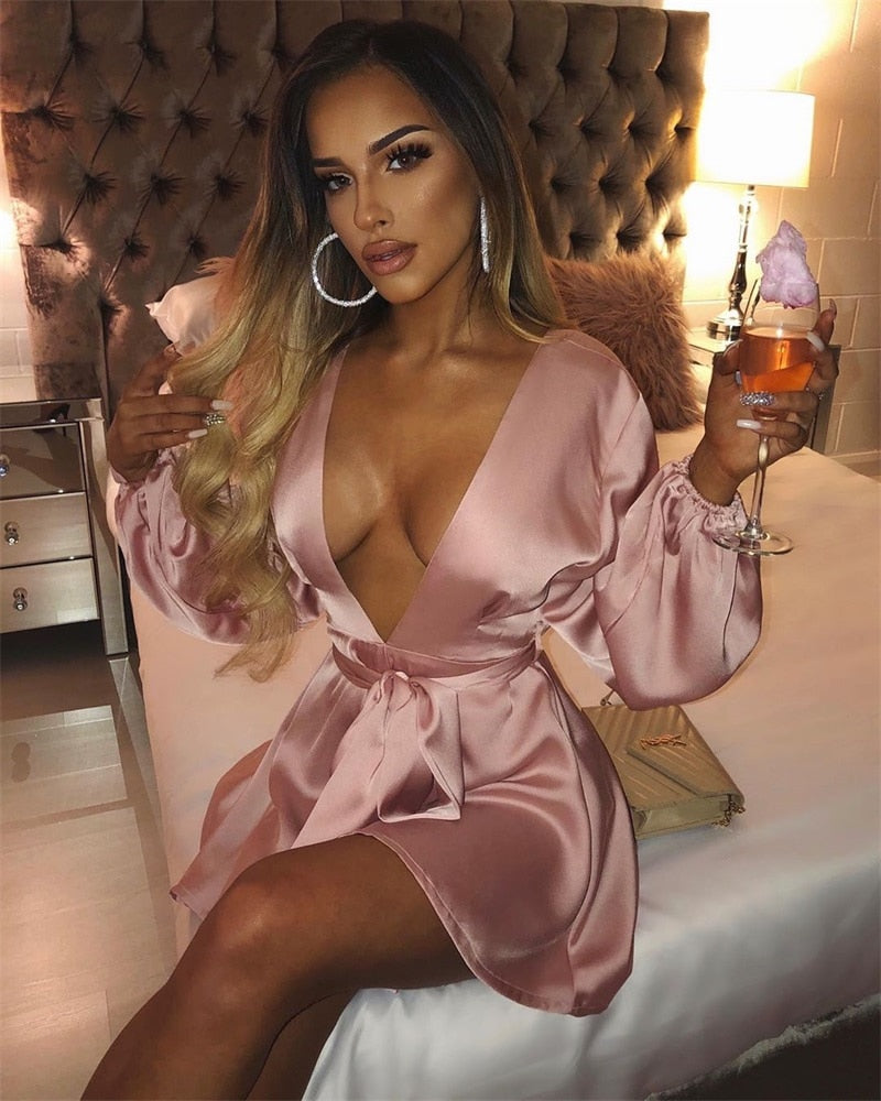 Long Sleeve Satin Dress