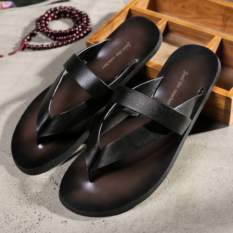 Genuine Leather Flat Flip Flops