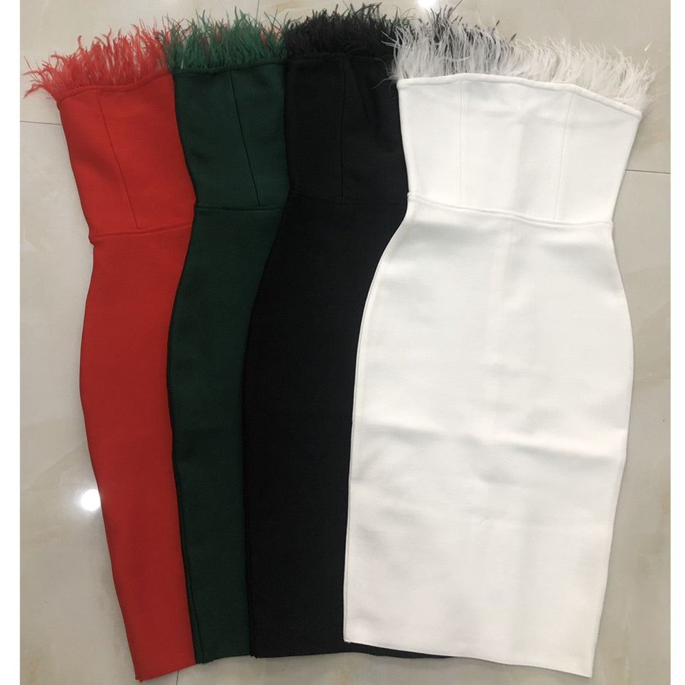 Summer Strapless Backless Feather Dress