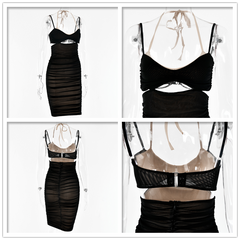 Townlike Elastic Mesh Tight Bandage Bodycon Dress Women 2021 Summer Halter Midi Dress With Lining Elegant Party Sexy Dresses