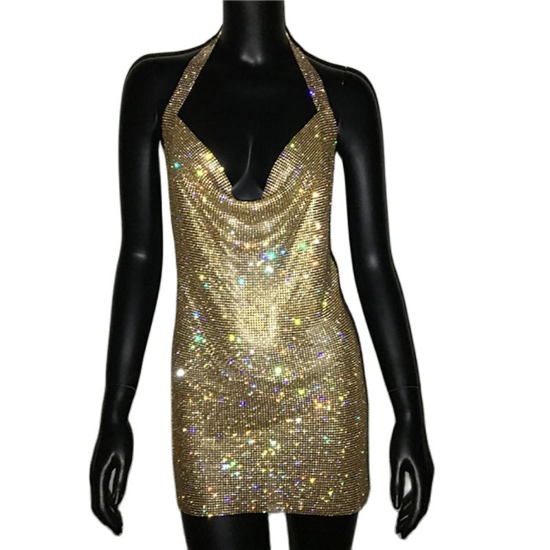 Deep V Neck Crystal Dress