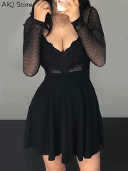 Black Dot Long Sleeve Dress