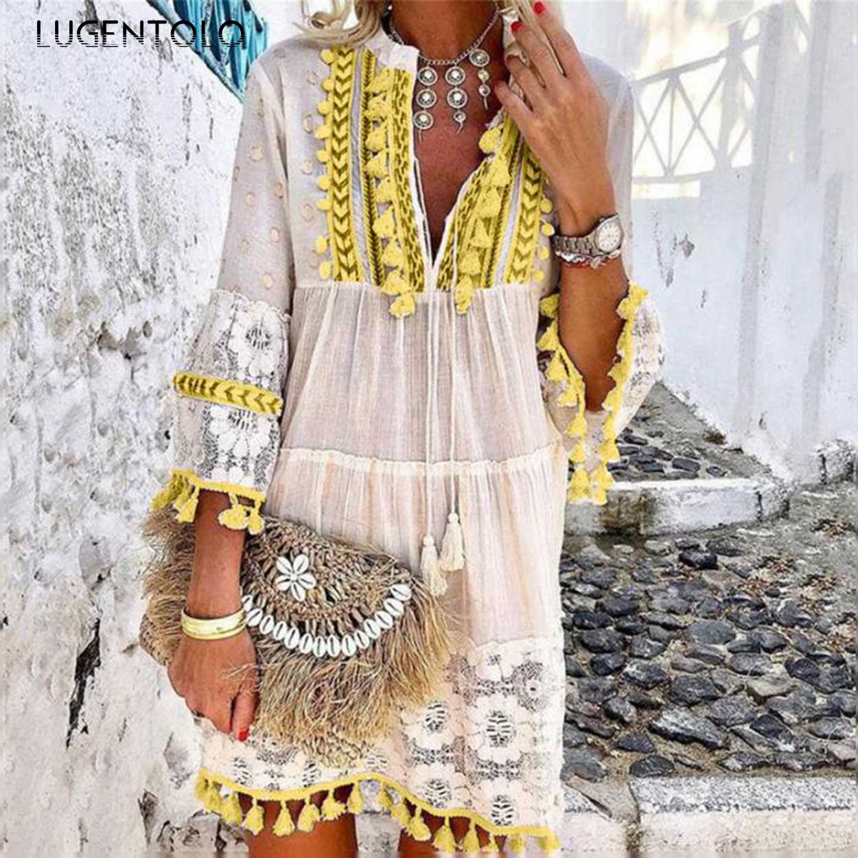 Sexy V-neck Loose Tassel Dress