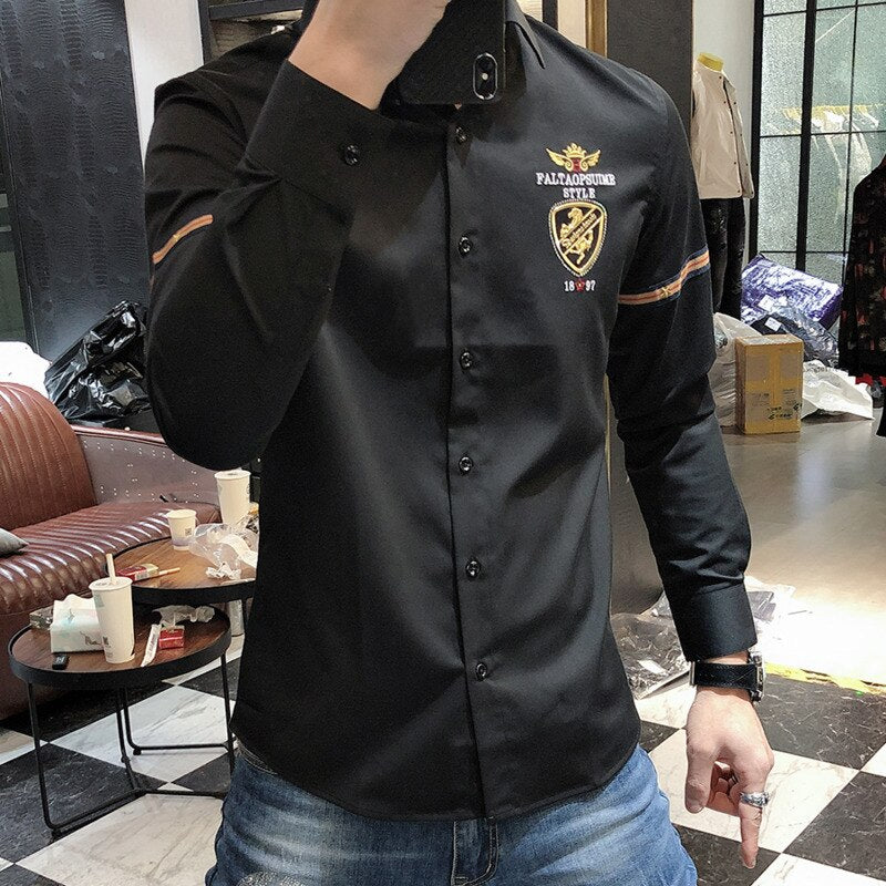 Embroidery Slim Fit Men Shirt