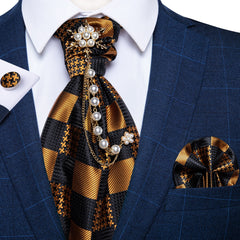 Premium Silk Ascot Tie Brooch Pin Set