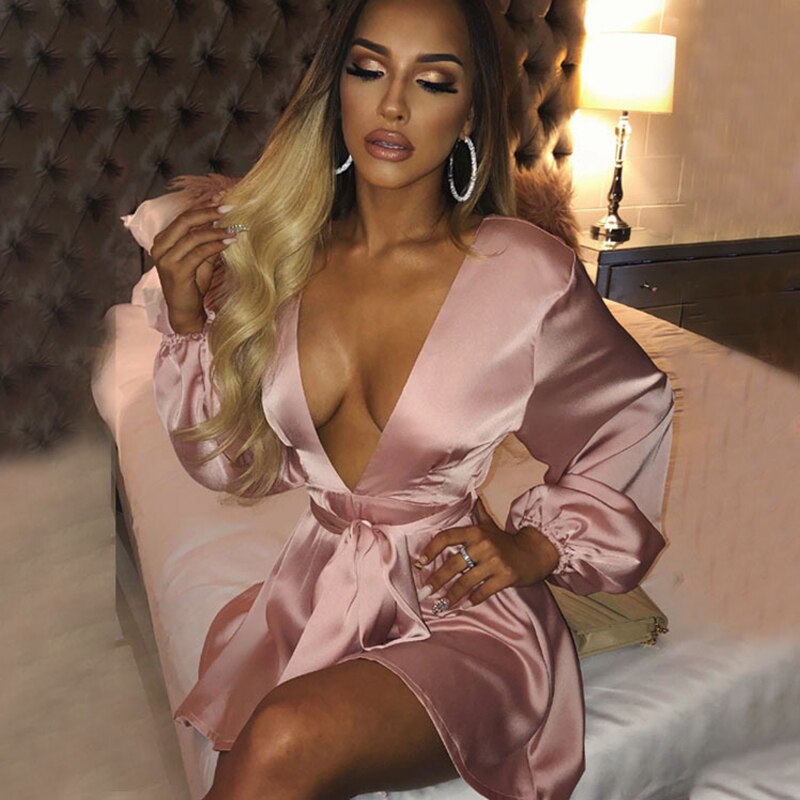 Long Sleeve Satin Dress