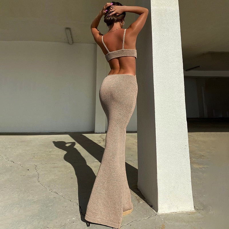 BOOFEENAA Vacation Knitted Maxi Dresses for Women Summer 2021 Elegant Sexy Party Cut Out Backless Bodycon Dress C69-BH27