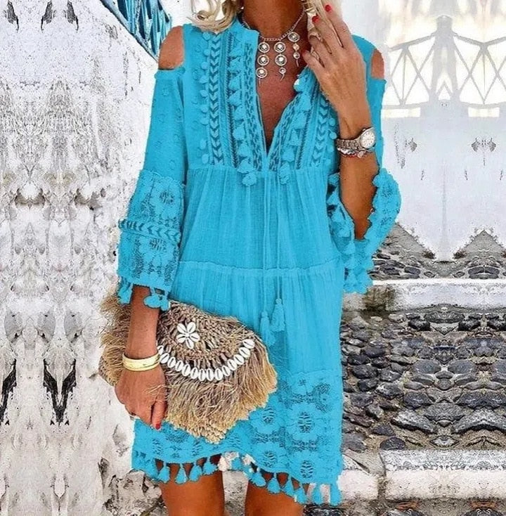 Sexy V-neck Loose Tassel Dress
