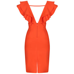 Deep V Neck Ruffles Dress