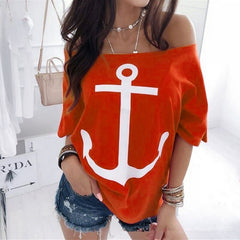 Slash Neck Print Blouse Shirt