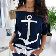 Slash Neck Print Blouse Shirt