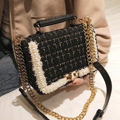 Quality Woolen Pearl Handbag