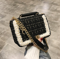 Quality Woolen Pearl Handbag