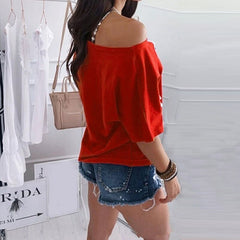 Slash Neck Print Blouse Shirt