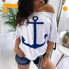 Slash Neck Print Blouse Shirt