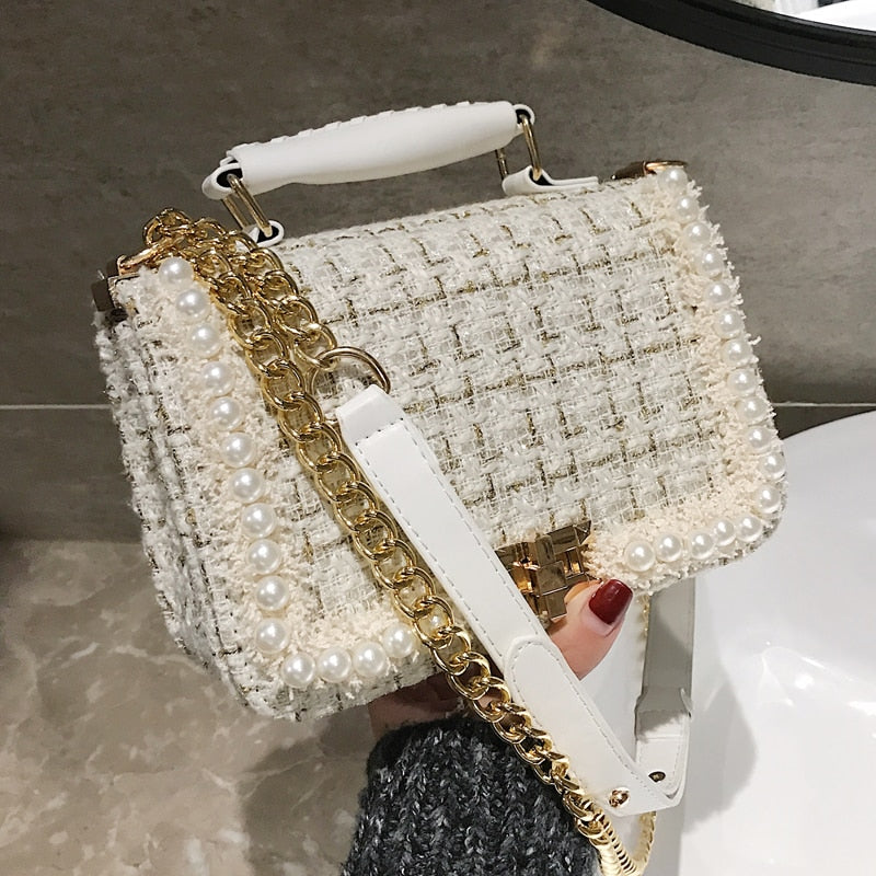 Quality Woolen Pearl Handbag
