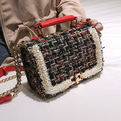Quality Woolen Pearl Handbag