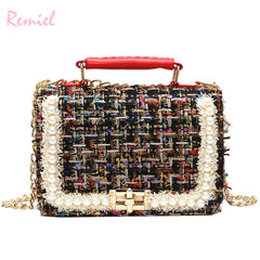 Quality Woolen Pearl Handbag