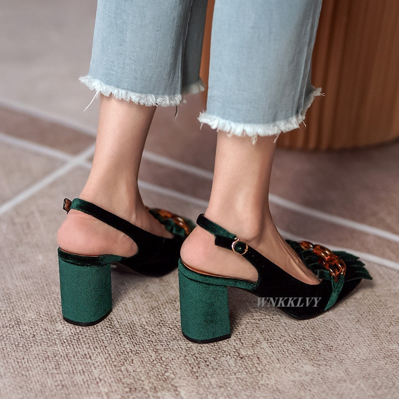 velvet crystal chain shoe