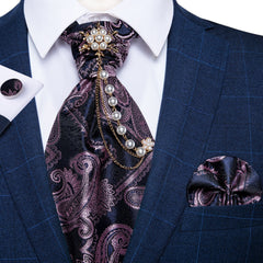 Premium Silk Ascot Tie Brooch Pin Set