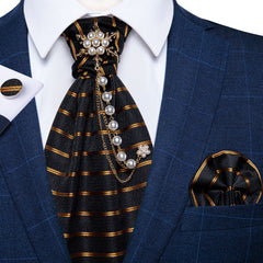 Premium Silk Ascot Tie Brooch Pin Set