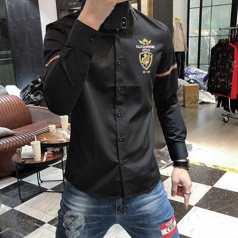 Embroidery Slim Fit Men Shirt