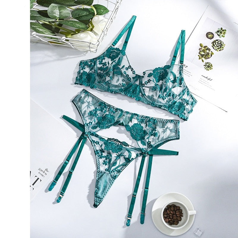 Floral Lingerie 3-Piece Set