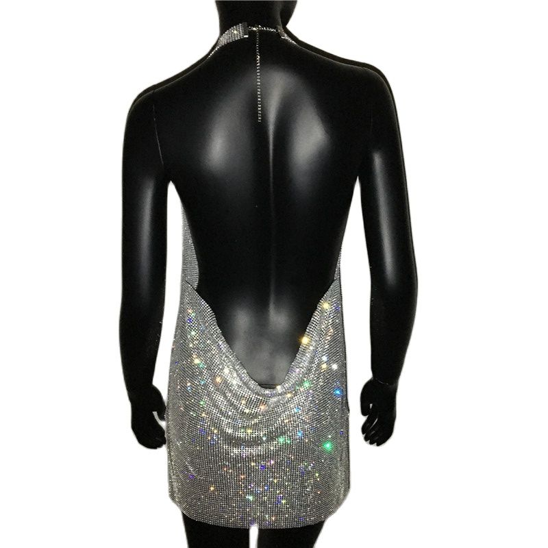 Deep V Neck Crystal Dress