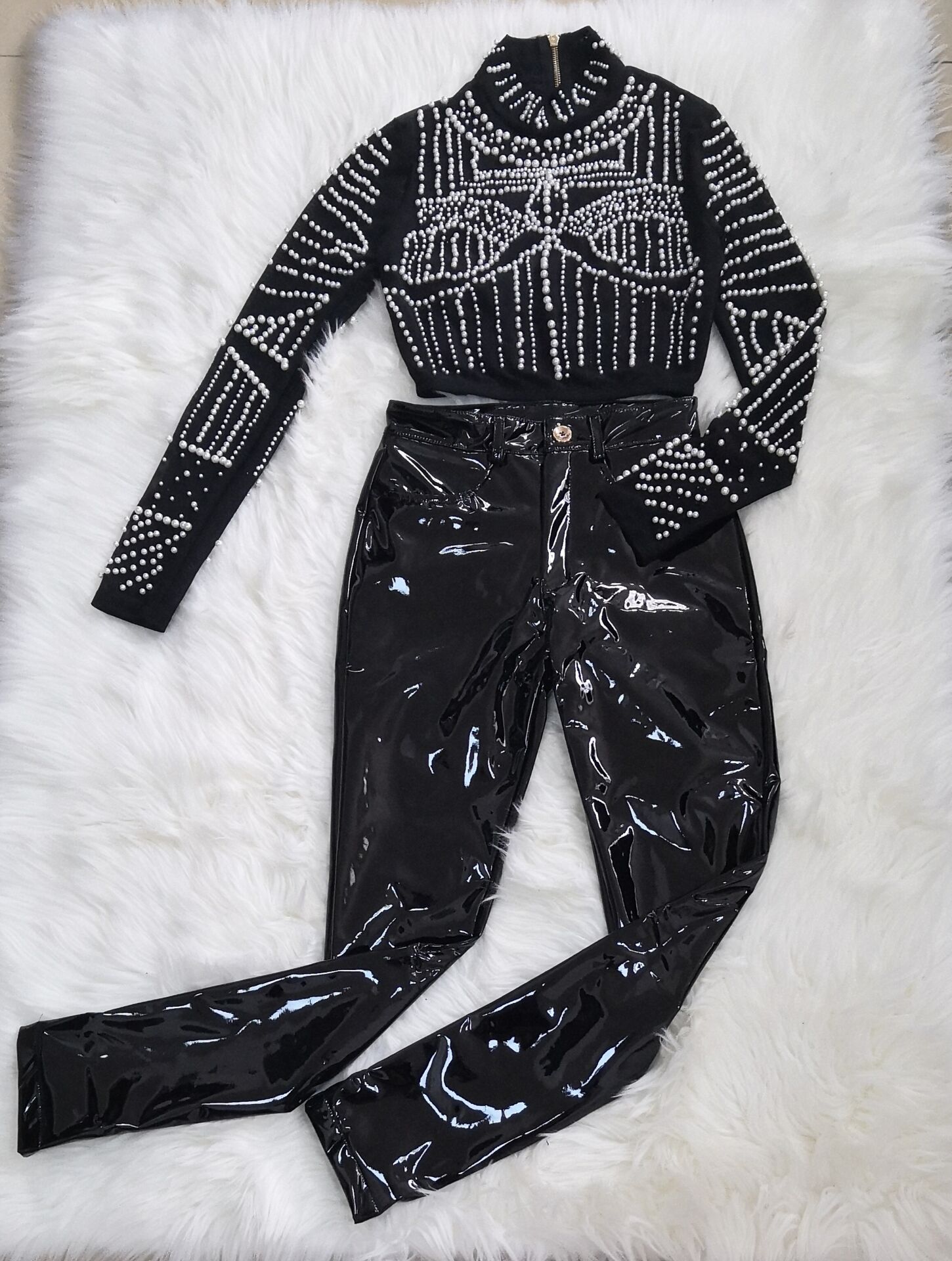 Pearls Beading Two Pieces Set Outfit