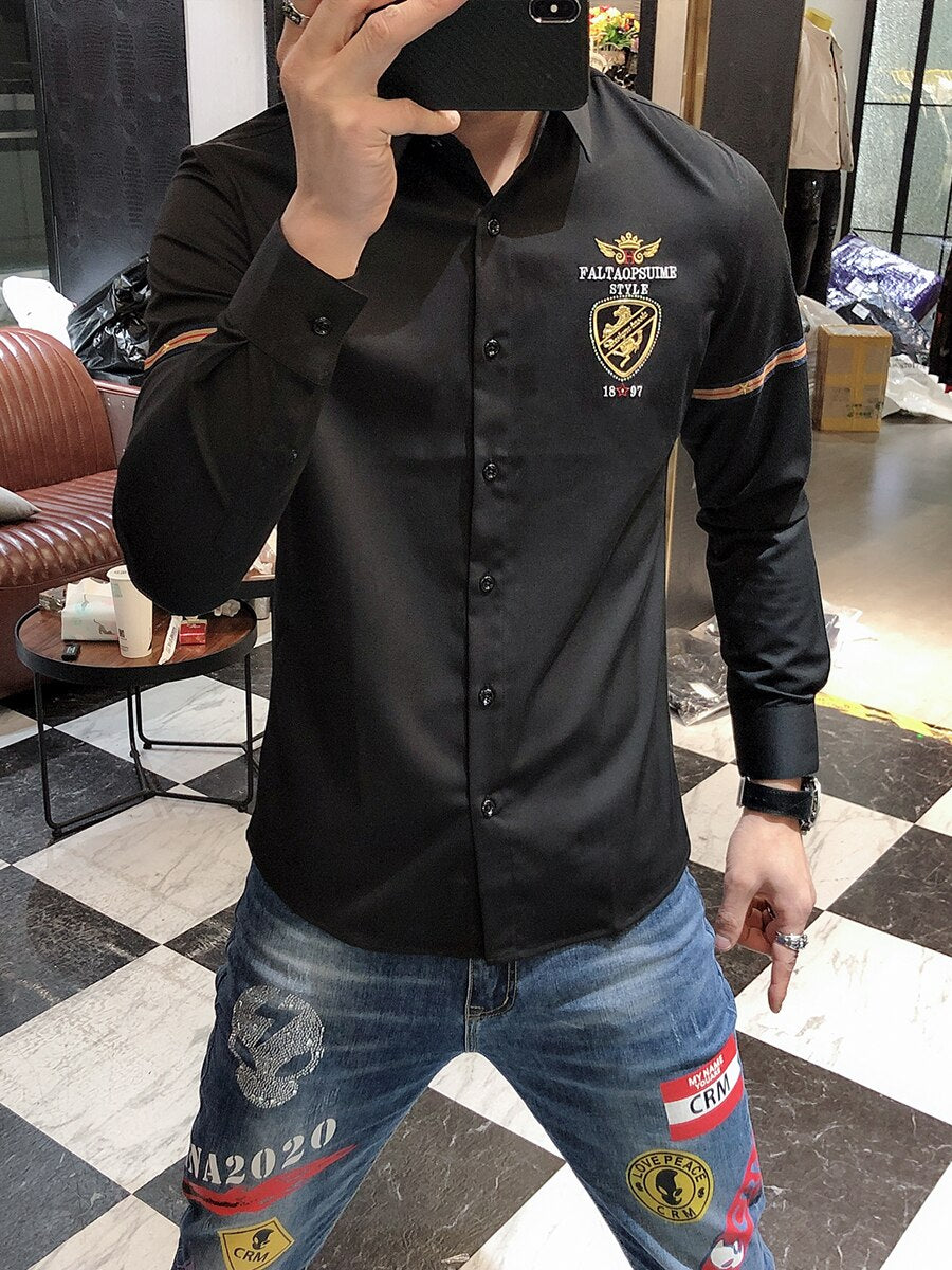 Embroidery Slim Fit Men Shirt