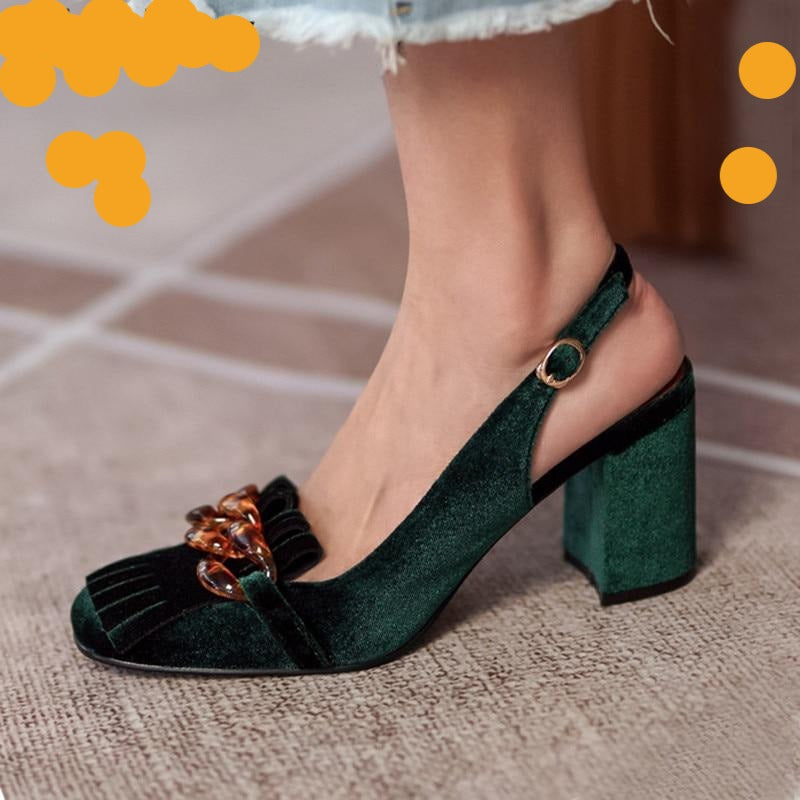 velvet crystal chain shoe
