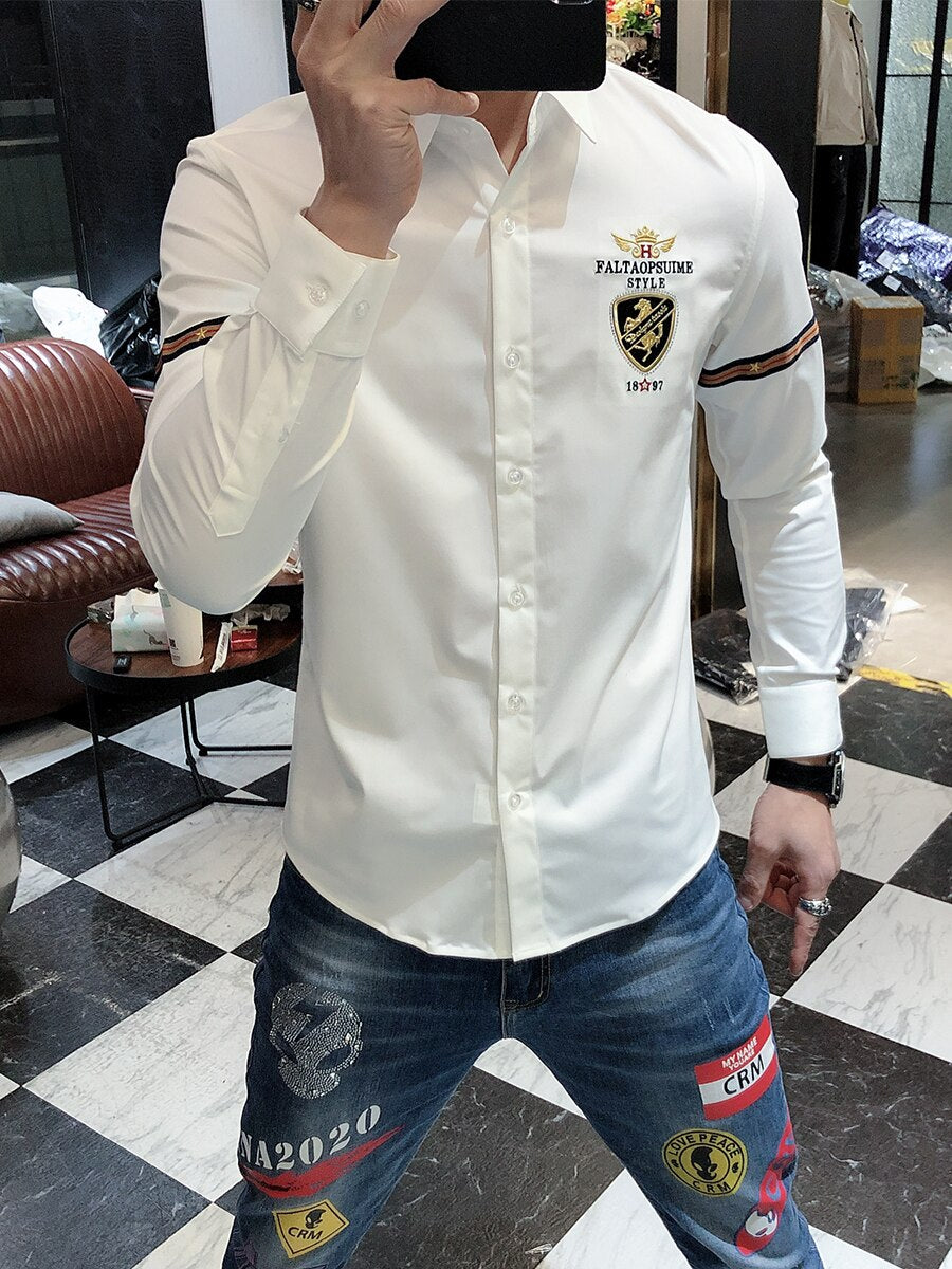 Embroidery Slim Fit Men Shirt
