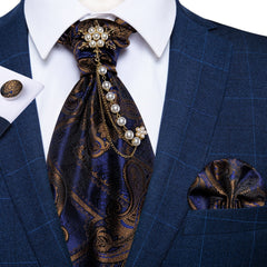 Premium Silk Ascot Tie Brooch Pin Set