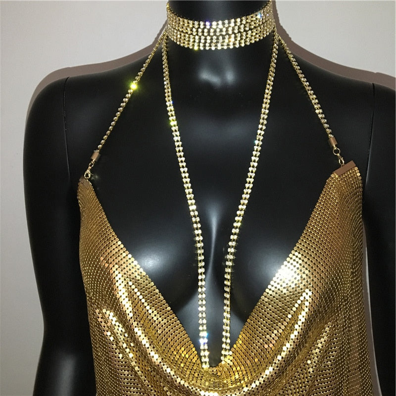 Sexy Gold Sequined Mini Dress