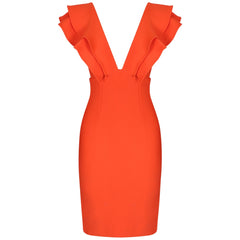 Deep V Neck Ruffles Dress