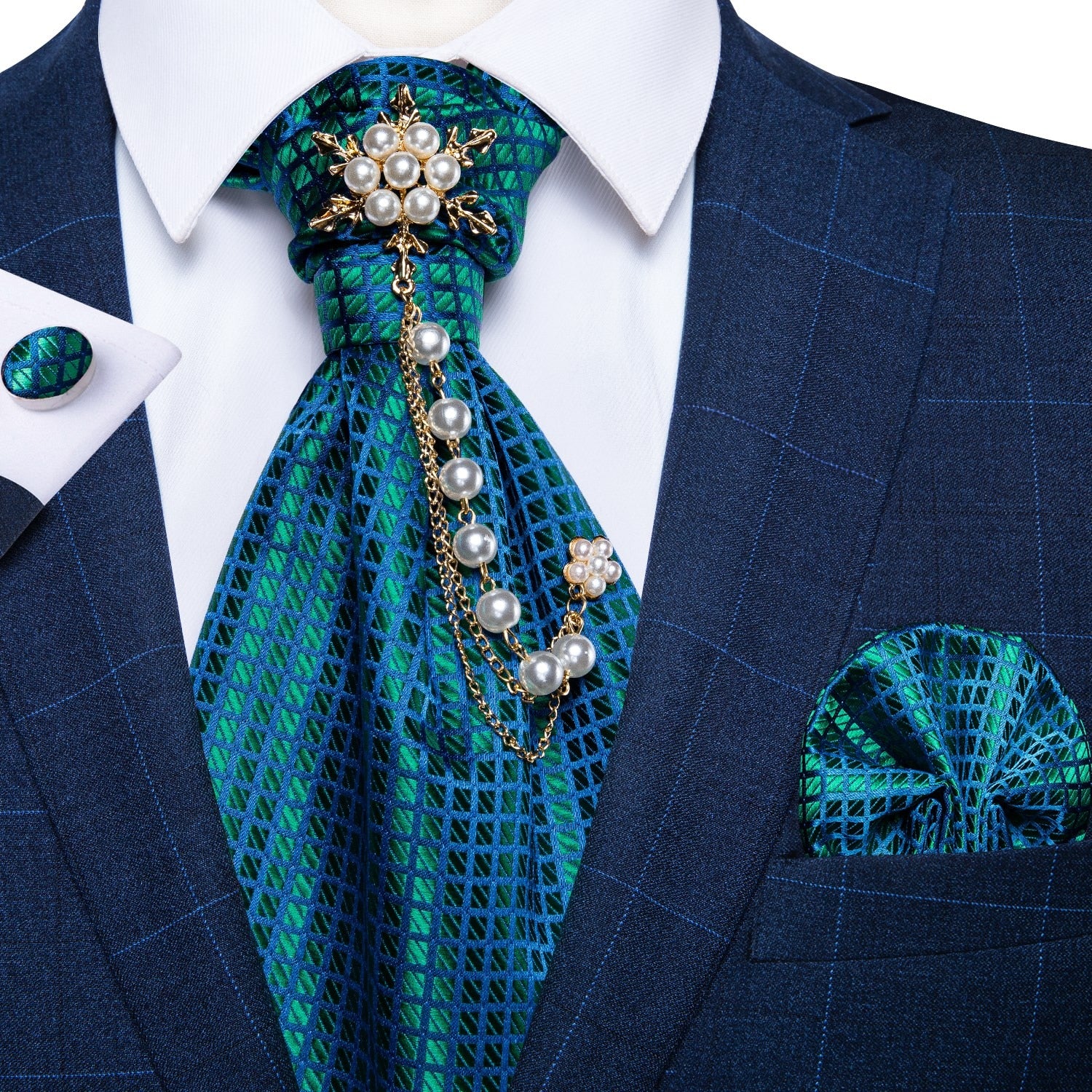 Premium Silk Ascot Tie Brooch Pin Set