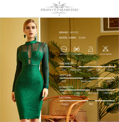 Green Long Sleeve Bandage Dress