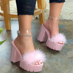 Buckle Strap Furry Shoe