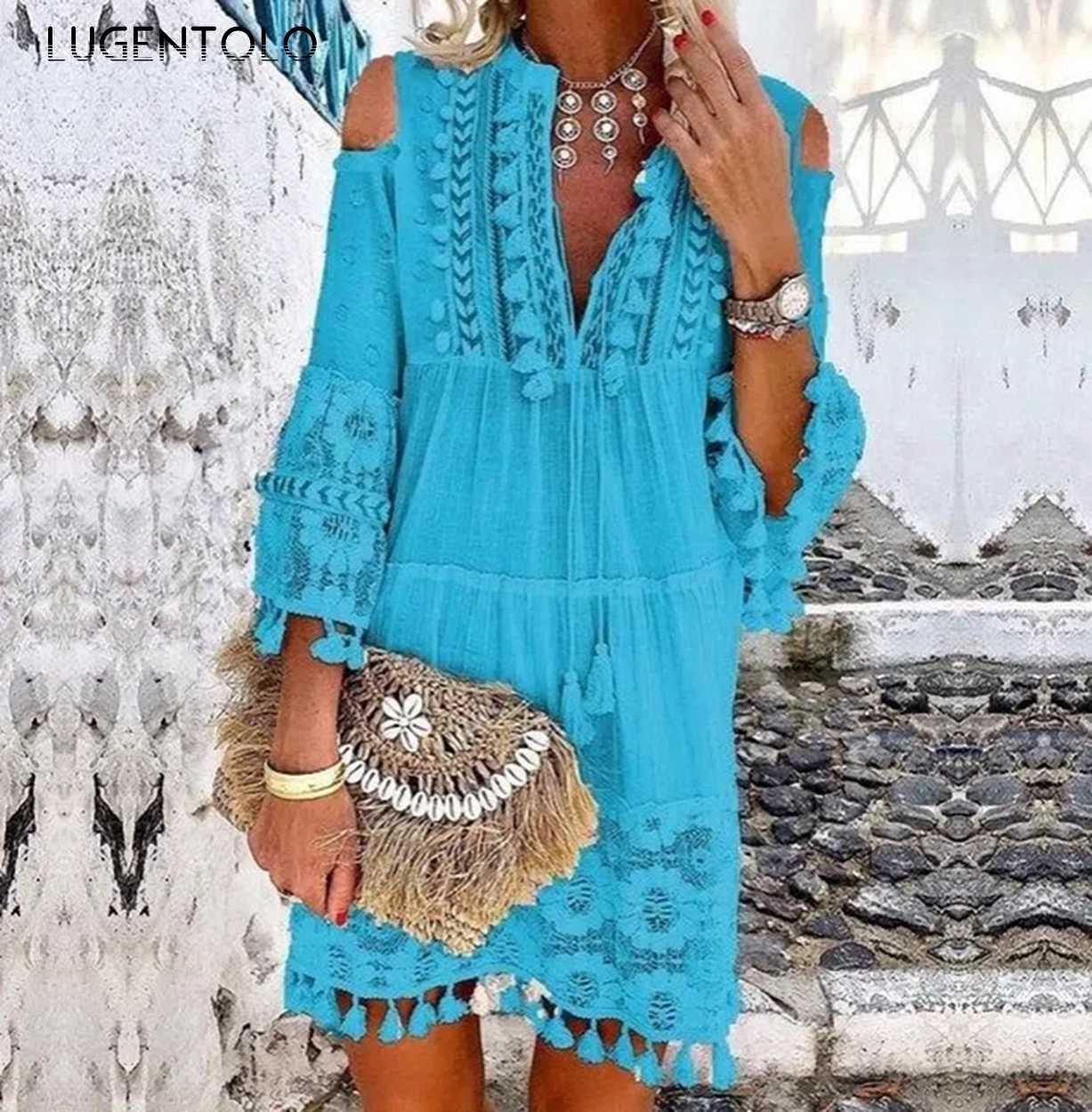 Sexy V-neck Loose Tassel Dress