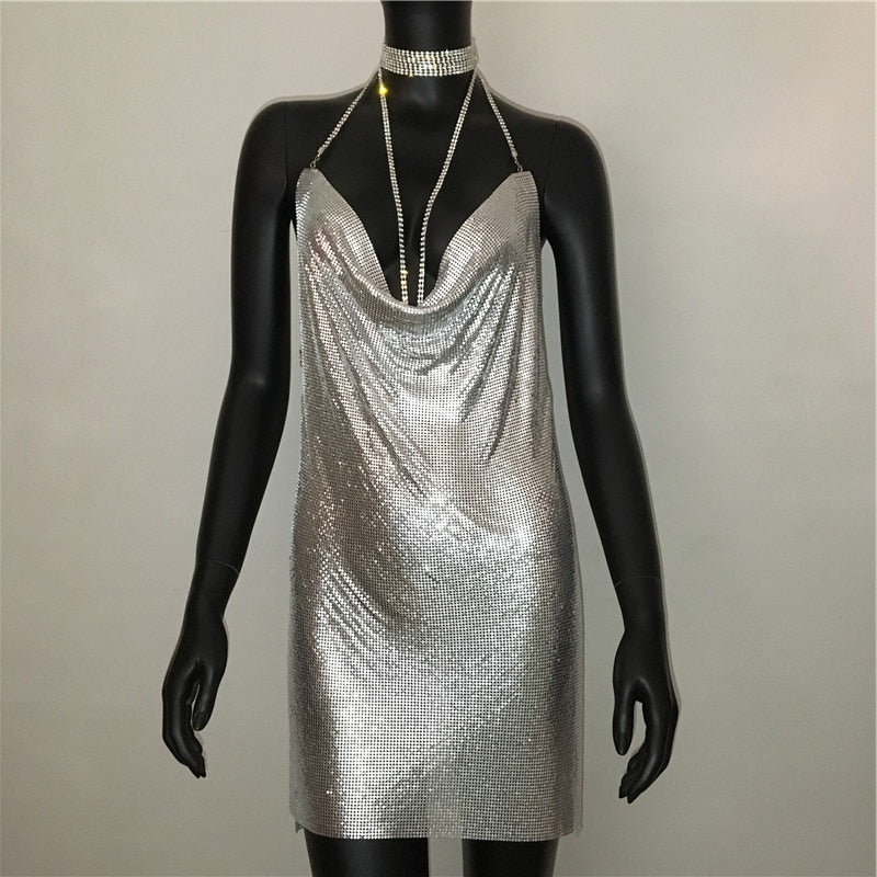 Sexy Gold Sequined Mini Dress