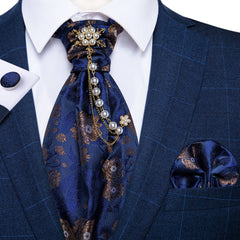 Premium Silk Ascot Tie Brooch Pin Set