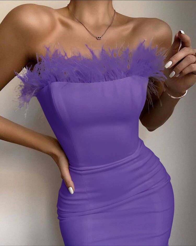 Summer Strapless Backless Feather Dress