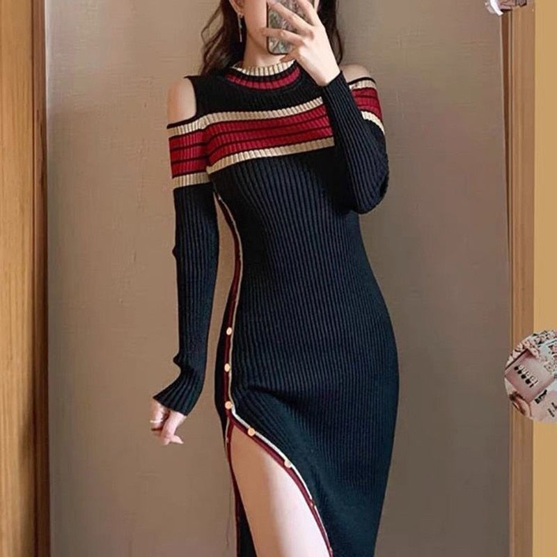 Off Shoulder Color Striped Dress
