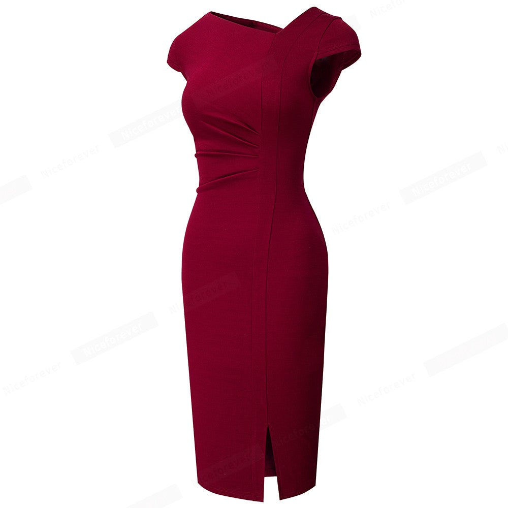 Front Split Office Plain Dress