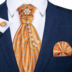 Premium Silk Ascot Tie Brooch Pin Set
