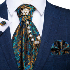 Premium Silk Ascot Tie Brooch Pin Set